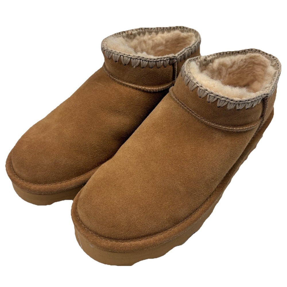 BEARPAW Women's Lana Crochet Suede Ankle Bootie Iced Coffee Boots Size 10 M